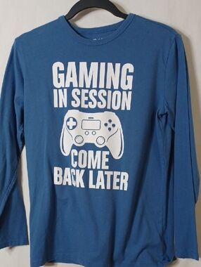 Place Blue Long Sleeve Tee with White Gaming Graphic